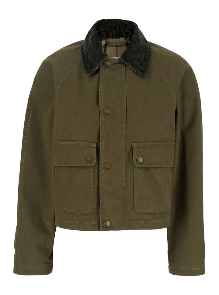 Burberry Women Green Cropped Jacket With Corduroy Collar In Cotton Woman