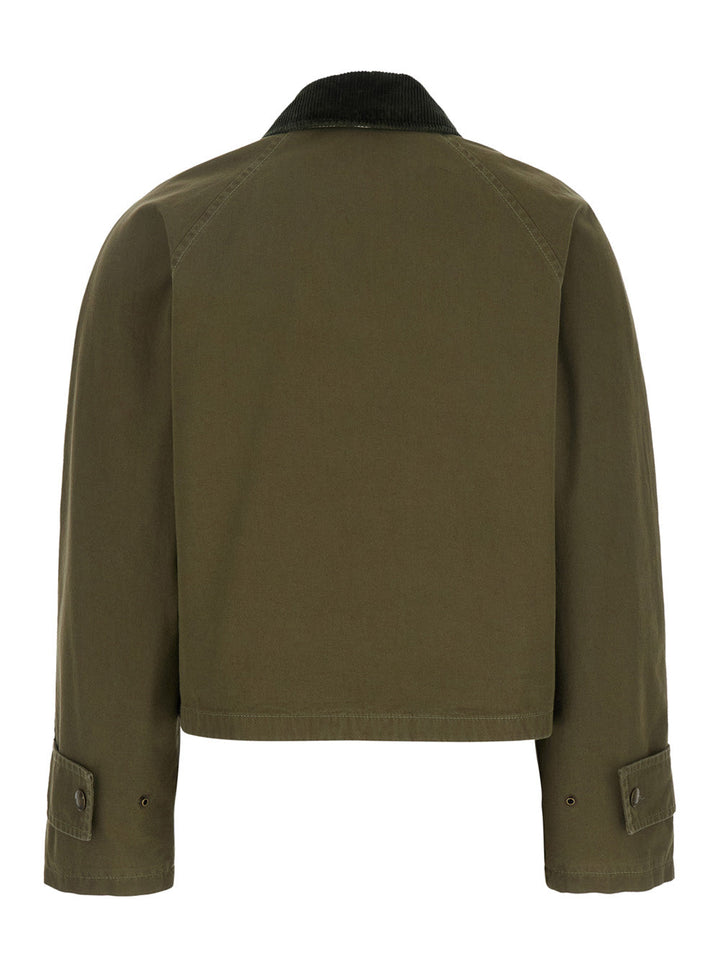 Burberry Women Green Cropped Jacket With Corduroy Collar In Cotton Woman