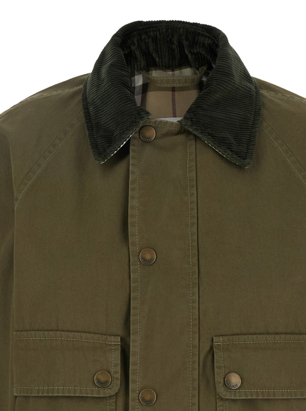Burberry Women Green Cropped Jacket With Corduroy Collar In Cotton Woman