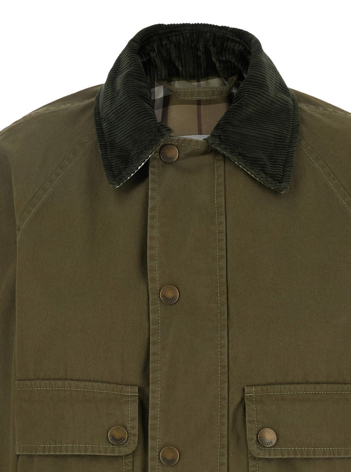 Burberry Women Green Cropped Jacket With Corduroy Collar In Cotton Woman