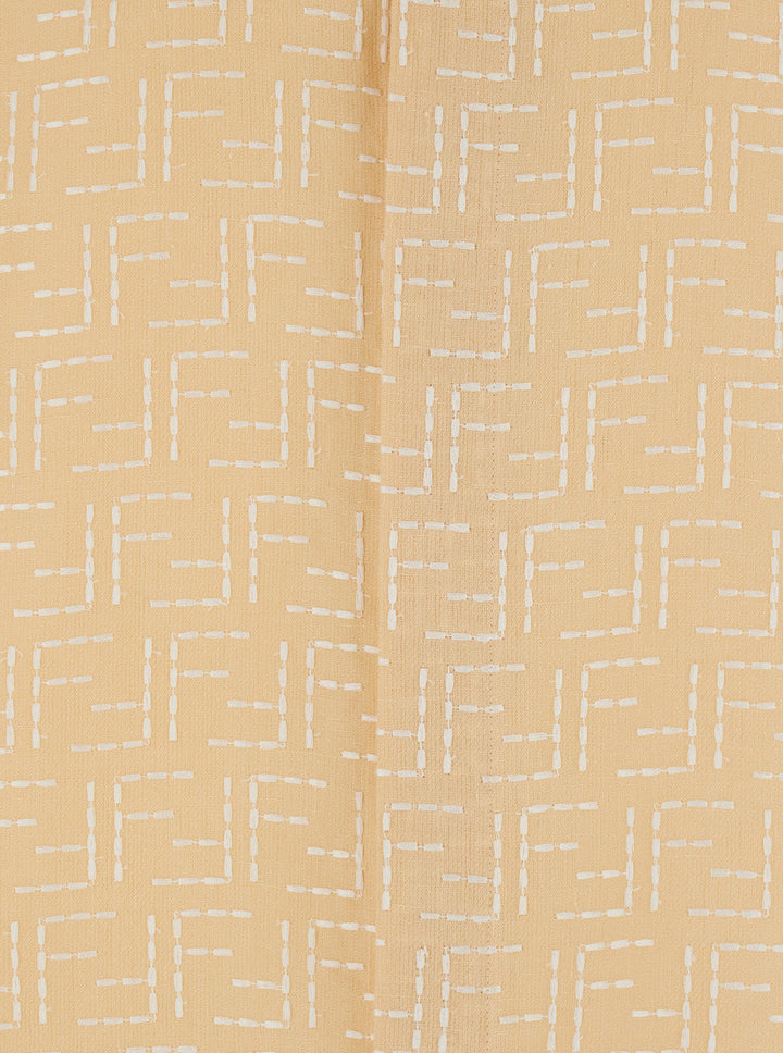 Fendi Men Yellow Shirt With Wide Short Sleeves And All-Over Ff Motif In Linen Blend Man