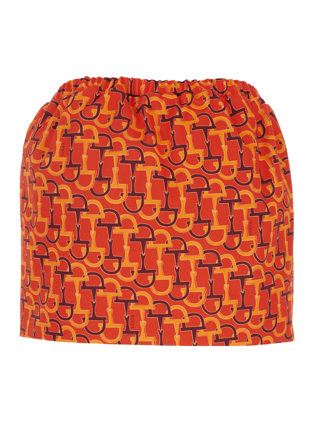 Gucci Women Orange Skirt With Elastic Waist And All-Over Horsebit Print In Cotton Woman