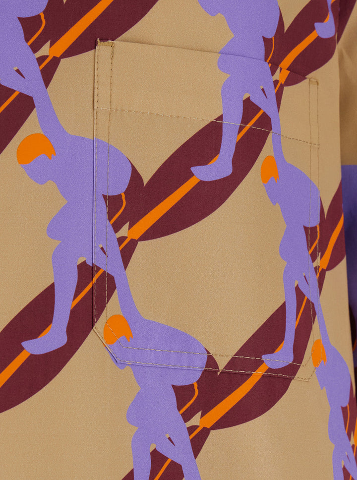 Gucci Men Multicolor Bowling Shirt With Cuban Collar And All-Over Print In Cotton Man