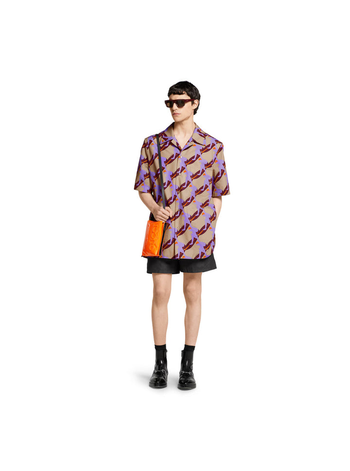 Gucci Men Multicolor Bowling Shirt With Cuban Collar And All-Over Print In Cotton Man