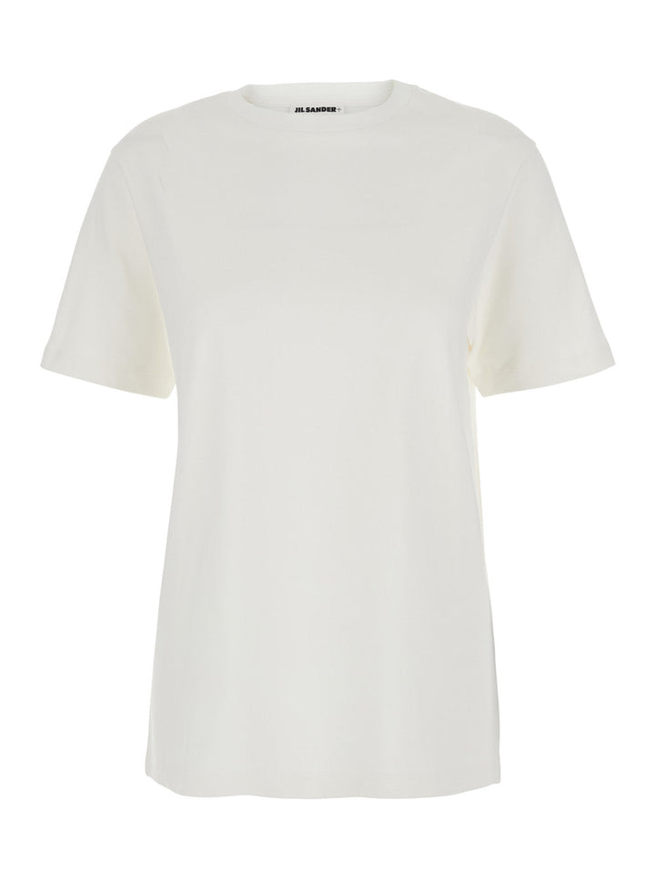 Jil Sander Women White Crewneck T-Shirt With Logo Patch Applied On The Back In Cotton Woman