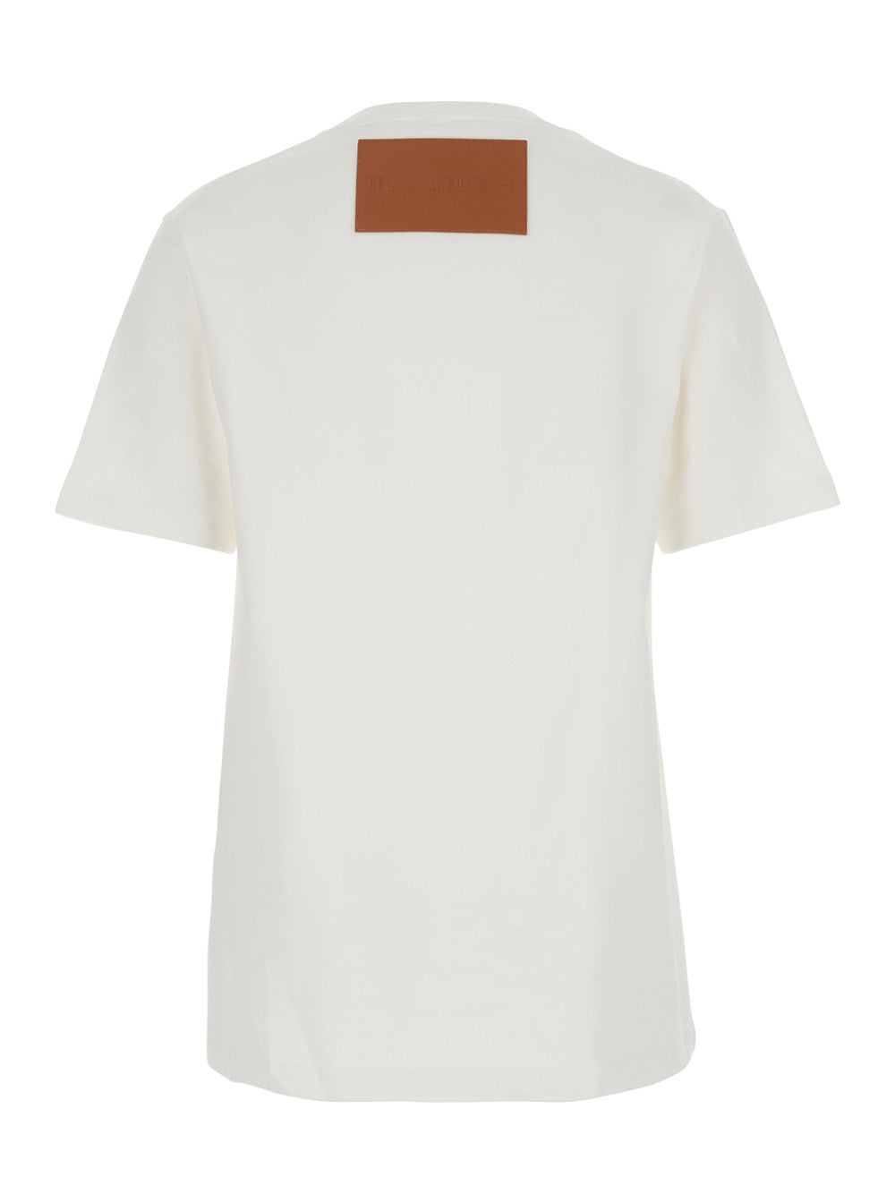 Jil Sander Women White Crewneck T-Shirt With Logo Patch Applied On The Back In Cotton Woman