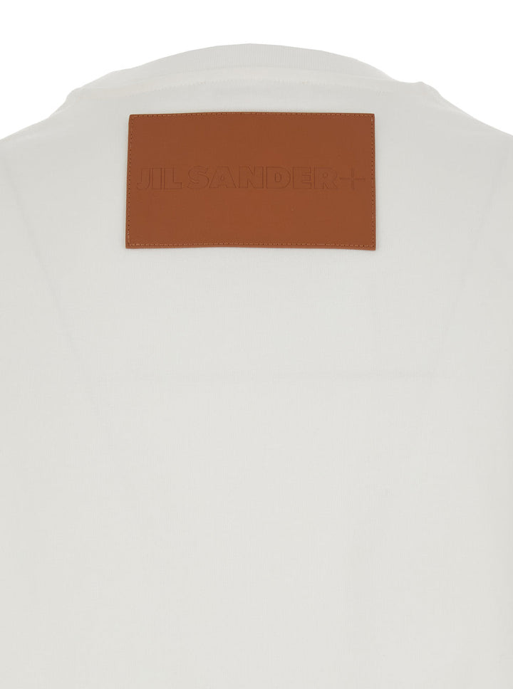 Jil Sander Women White Crewneck T-Shirt With Logo Patch Applied On The Back In Cotton Woman