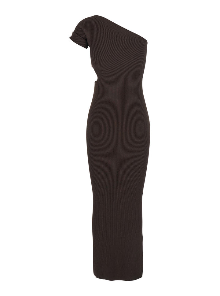 Max Mara Women 'Arda' Brown Long Dress With Cut-Out And One-Shoulder Design In Viscose Blend Woman