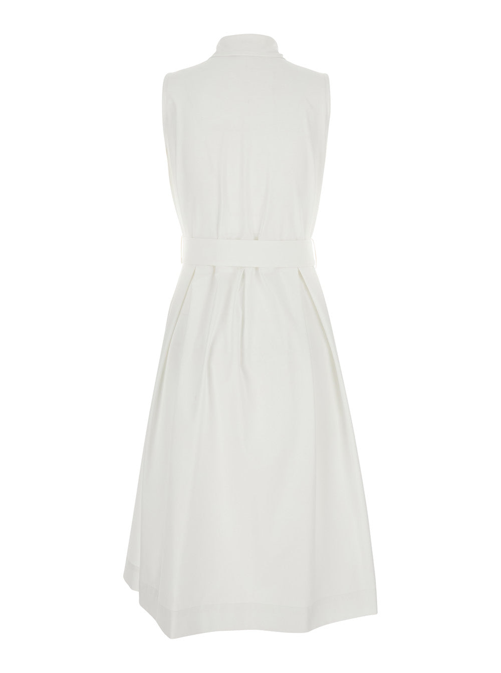 Herno Women White Sleeveless Dress With Classic Collar And Adjustable Belt In Tech Fabric Stretch Woman