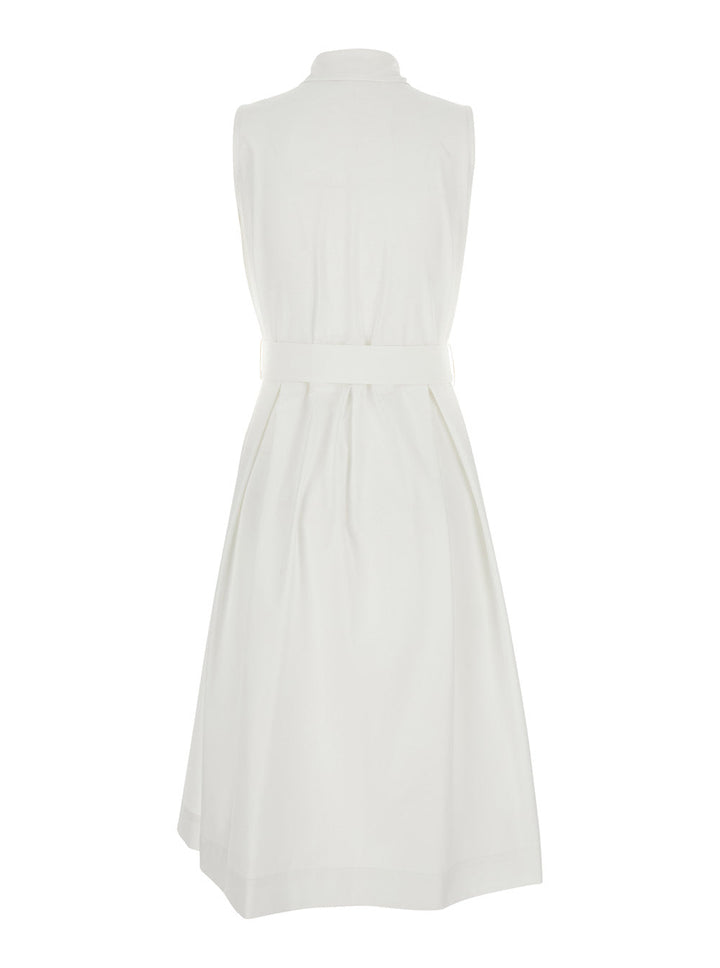 Herno Women White Sleeveless Dress With Classic Collar And Adjustable Belt In Tech Fabric Stretch Woman