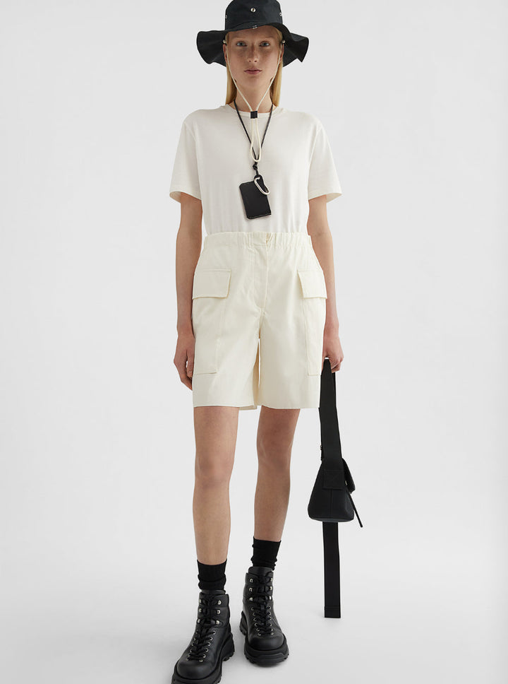 Jil Sander Women White Crewneck T-Shirt With Logo Patch Applied On The Back In Cotton Woman