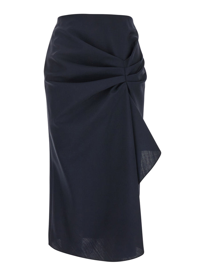 Alexander Mcqueen Women Blue Skirt With Asymmetric Design And Front Seam With Pleats In Wool And Mohair Blend Woman