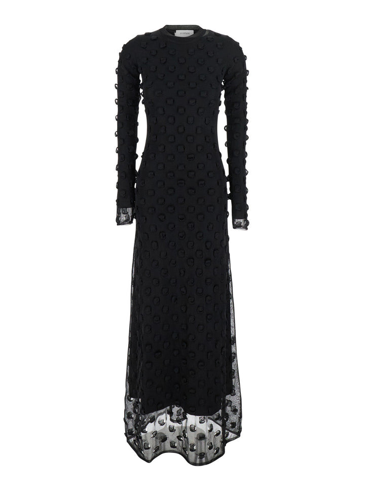 Sportmax Women Black Crewneck Dress With 3D Effect And Semi Sheer Design In Tech Fabric Woman