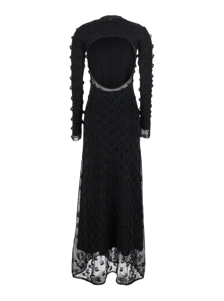 Sportmax Women Black Crewneck Dress With 3D Effect And Semi Sheer Design In Tech Fabric Woman