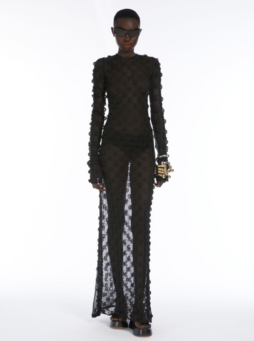 Sportmax Women Black Crewneck Dress With 3D Effect And Semi Sheer Design In Tech Fabric Woman