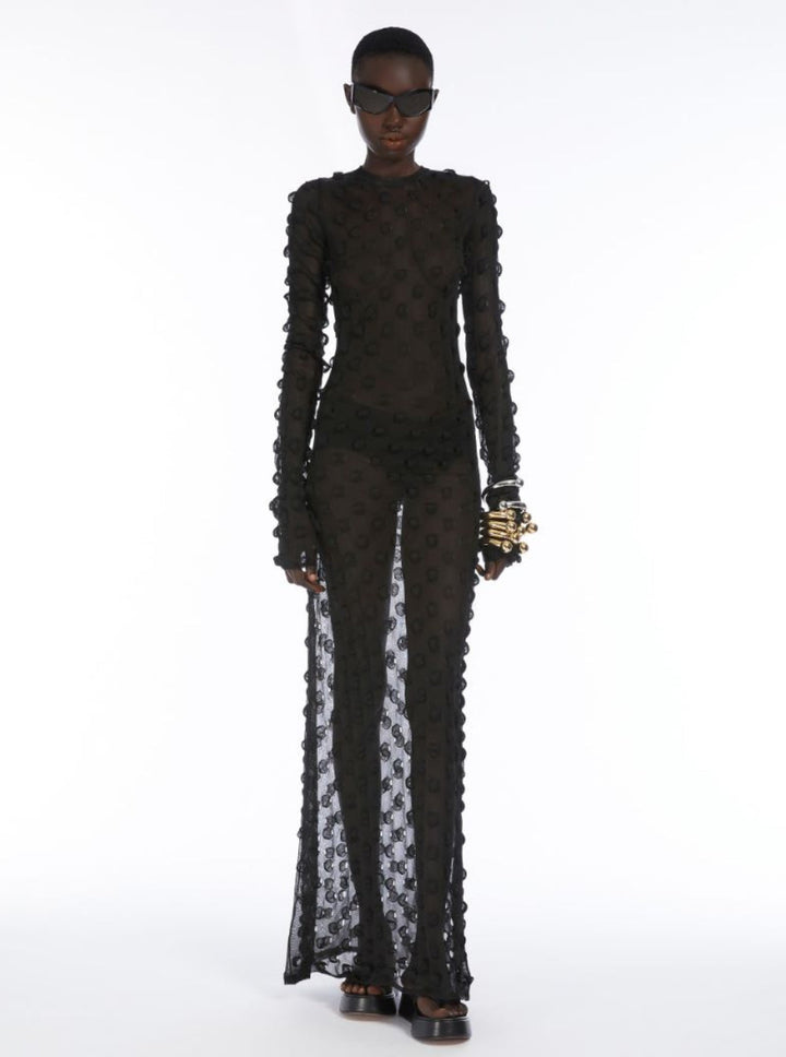 Sportmax Women Black Crewneck Dress With 3D Effect And Semi Sheer Design In Tech Fabric Woman