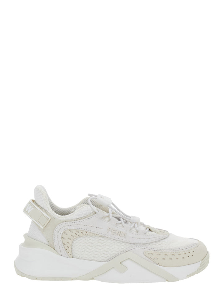 Fendi Women 'Flow' White Sneakers With Toggle Closure And Logo Lettering On The Side In Tech Fabric Woman