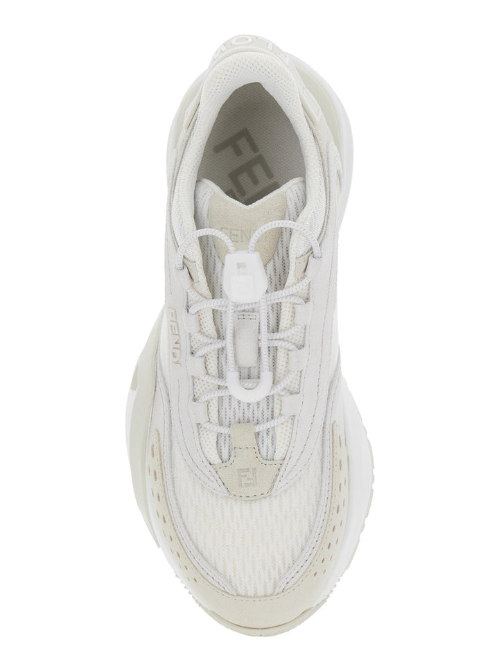 Fendi Women 'Flow' White Sneakers With Toggle Closure And Logo Lettering On The Side In Tech Fabric Woman
