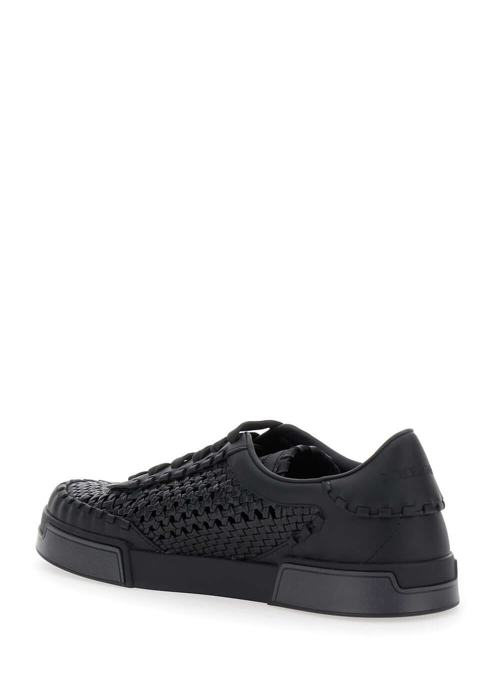 Black woven sneaker on a white background