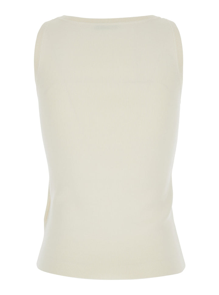 Max Mara Women 'Pentola' White Sleeveless Top With Square Neck And Tonal Logo Lettering Embroidery On The Front In Viscose Blend Woman