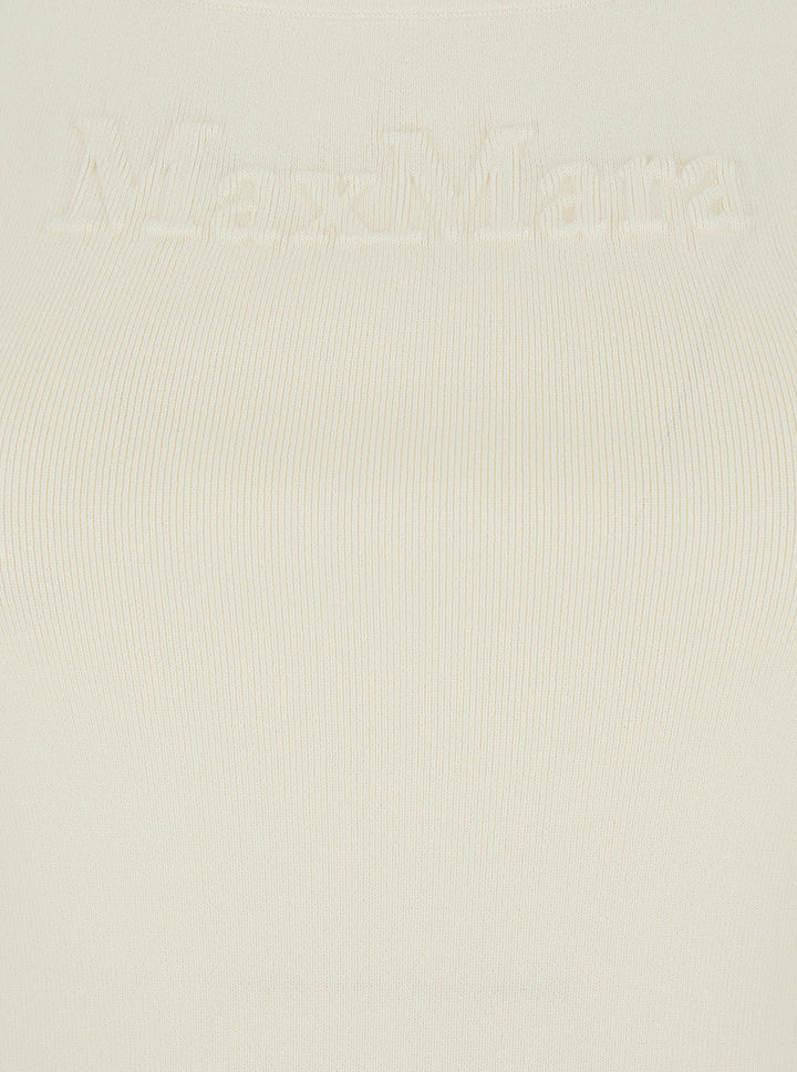 Max Mara Women 'Pentola' White Sleeveless Top With Square Neck And Tonal Logo Lettering Embroidery On The Front In Viscose Blend Woman