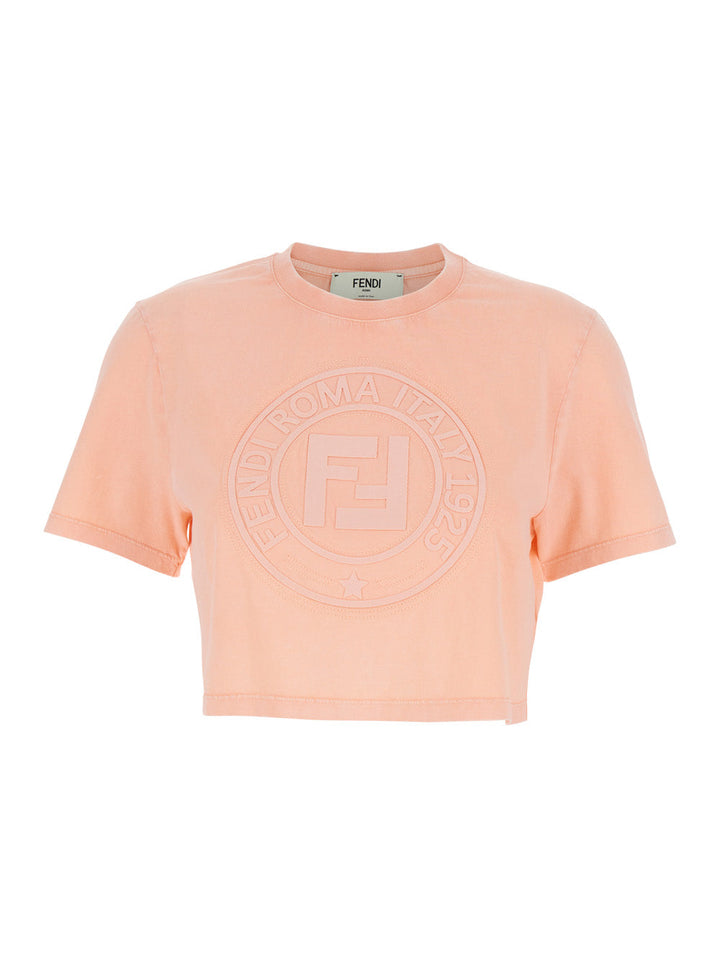 Fendi Women Pink T-Shirt With Cropped Design And Raised Logo On The Front In Cotton Woman