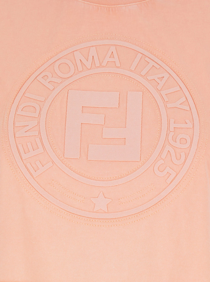 Fendi Women Pink T-Shirt With Cropped Design And Raised Logo On The Front In Cotton Woman