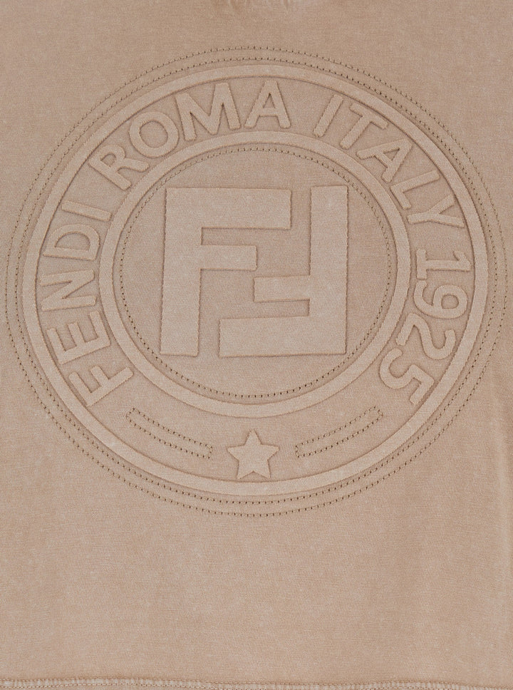 Fendi Women Beige T-Shirt With Cropped Design And Raised Logo On The Front In Cotton Woman