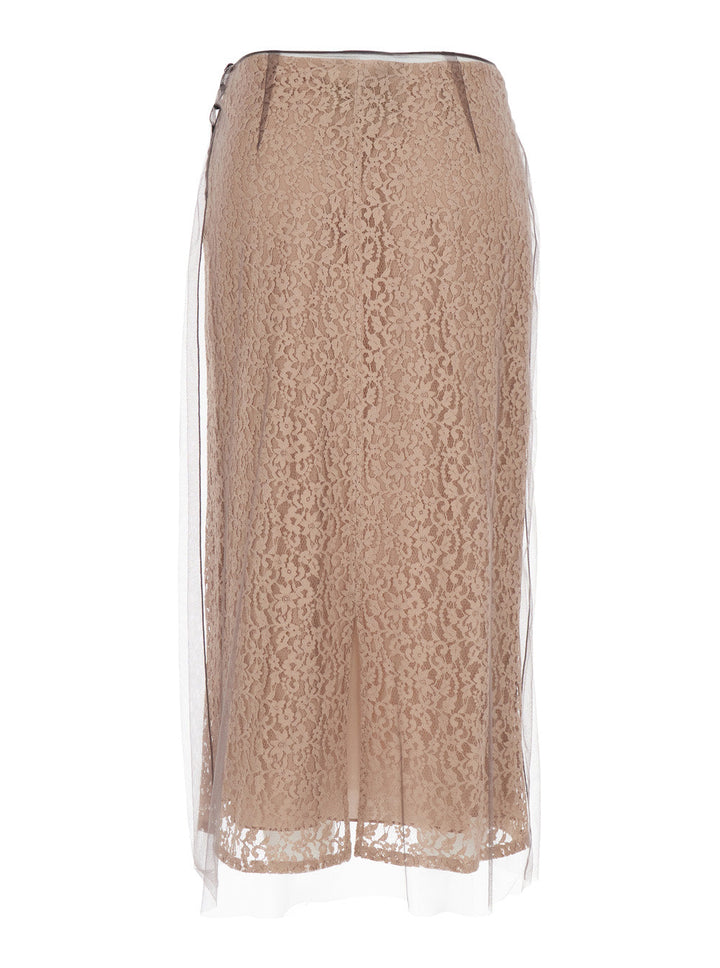 Fendi Women Beige Tube Skirt With All-Over Floral Embroidery In Lace Woman