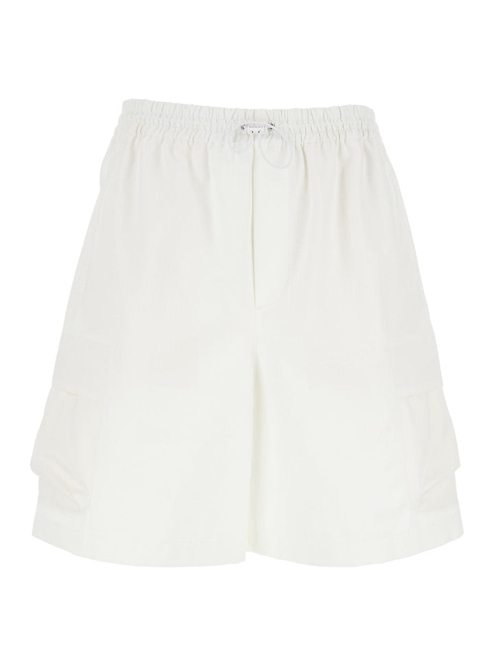 Gucci Men White Bermuda Pants With Elastic Drawstring Waist And Rear Web Print In Cotton Man