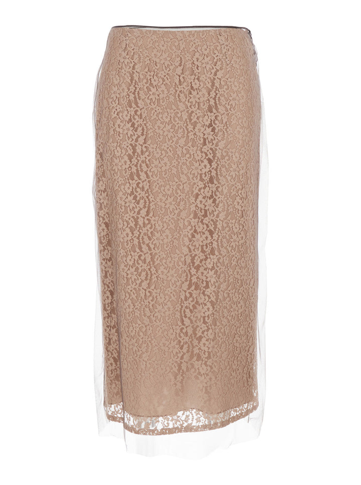 Fendi Women Beige Tube Skirt With All-Over Floral Embroidery In Lace Woman