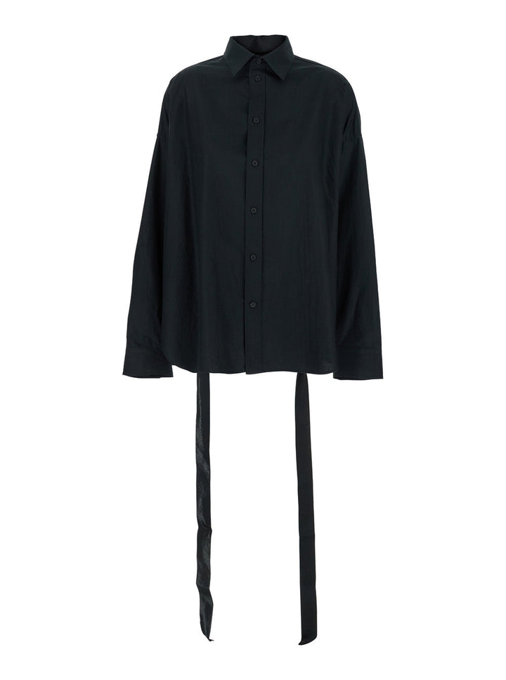 Balenciaga Women Black Shirt With Classic Collar And Adjustable Laces On The Rear In Cotton Woman