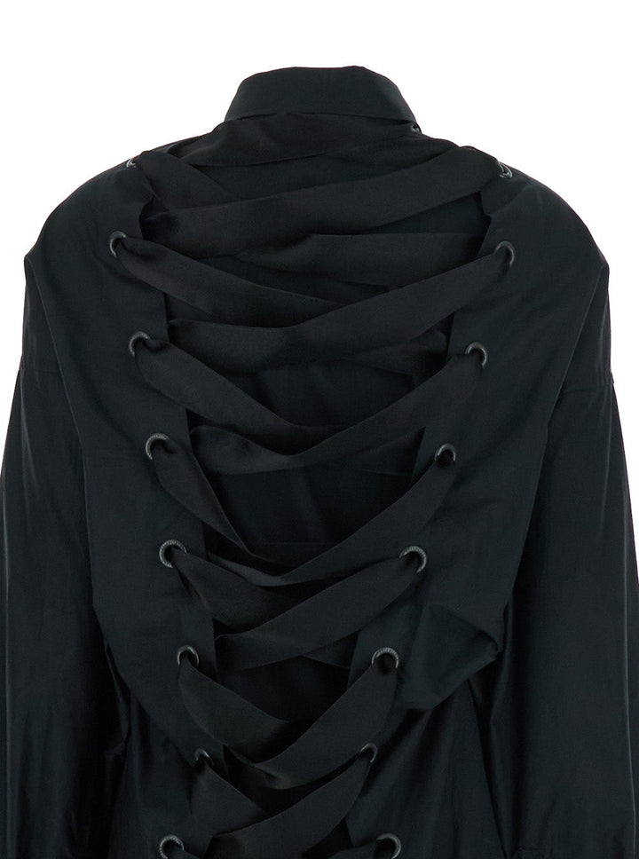 Balenciaga Women Black Shirt With Classic Collar And Adjustable Laces On The Rear In Cotton Woman