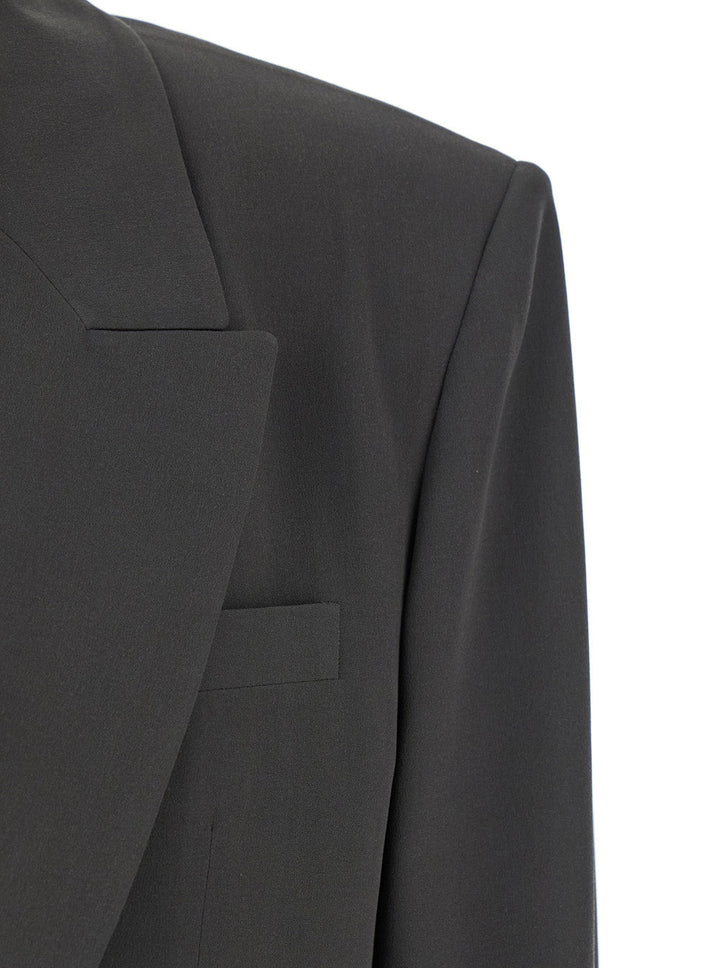 Saint Laurent Women Grey Single-Breasted Jacket With Peak Revers In Silk Woman