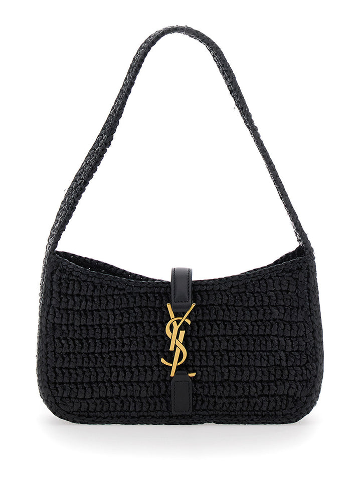 Saint Laurent Women 'Le 5 A 7' Black Mini Shoulder Bag With Single Shoulder Strap And Cassandre Plaque On The Front In Rafia Woman