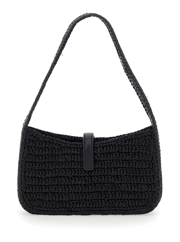 Saint Laurent Women 'Le 5 A 7' Black Mini Shoulder Bag With Single Shoulder Strap And Cassandre Plaque On The Front In Rafia Woman