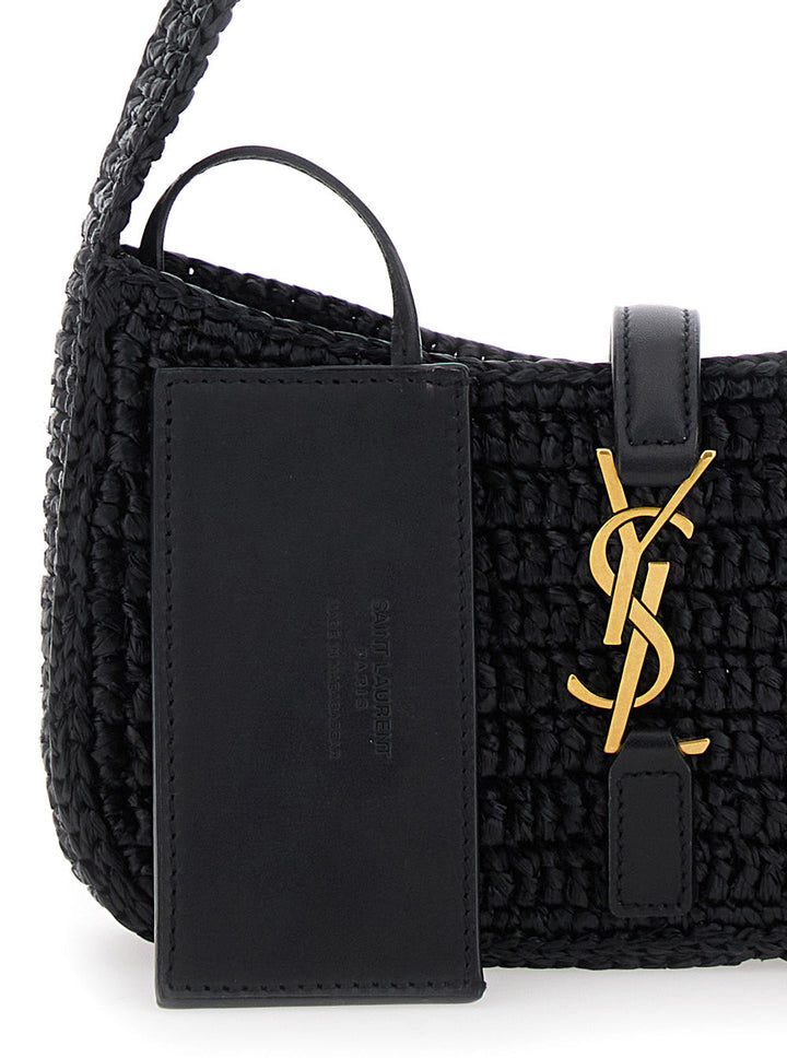 Saint Laurent Women 'Le 5 A 7' Black Mini Shoulder Bag With Single Shoulder Strap And Cassandre Plaque On The Front In Rafia Woman