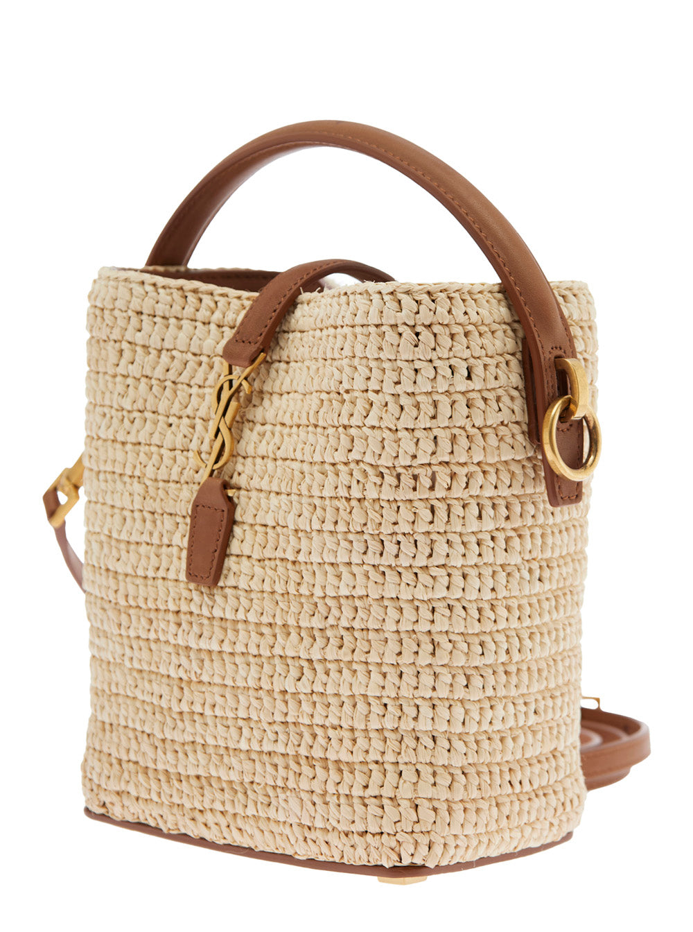 Saint Laurent Women 'Le 37' Beige Mini Handbag With Adjustable And Removable Shoulder Strap And Hook Closure With Cassandre In Raffia Woman