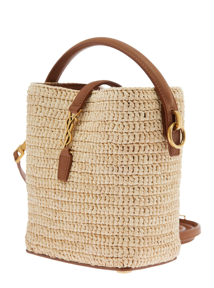 Saint Laurent Women 'Le 37' Beige Mini Handbag With Adjustable And Removable Shoulder Strap And Hook Closure With Cassandre In Raffia Woman