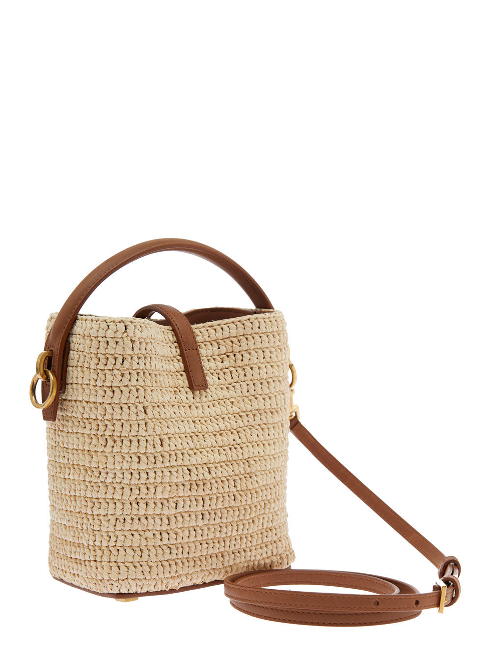 Saint Laurent Women 'Le 37' Beige Mini Handbag With Adjustable And Removable Shoulder Strap And Hook Closure With Cassandre In Raffia Woman