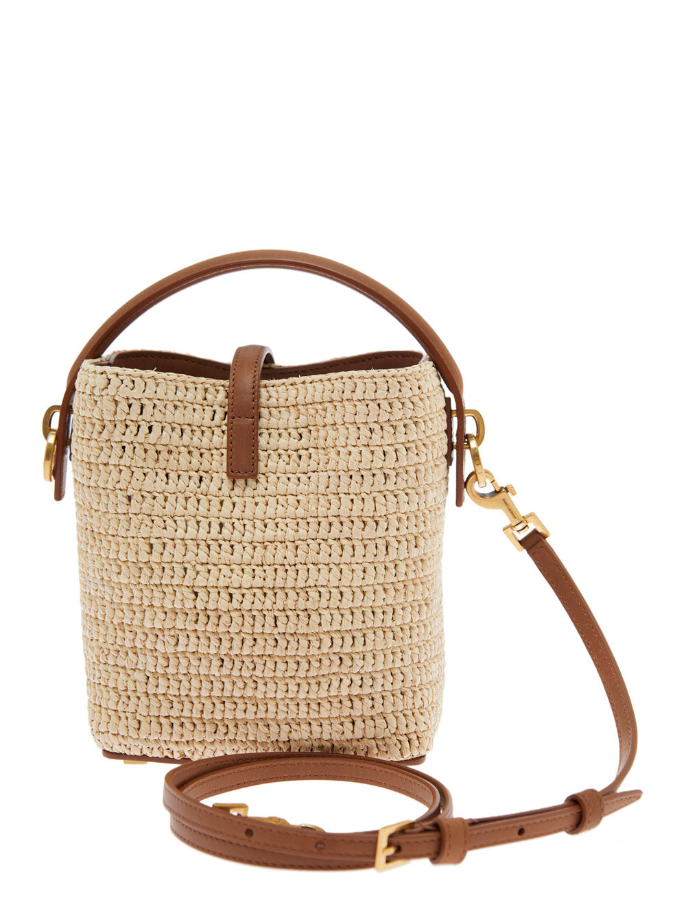 Saint Laurent Women 'Le 37' Beige Mini Handbag With Adjustable And Removable Shoulder Strap And Hook Closure With Cassandre In Raffia Woman