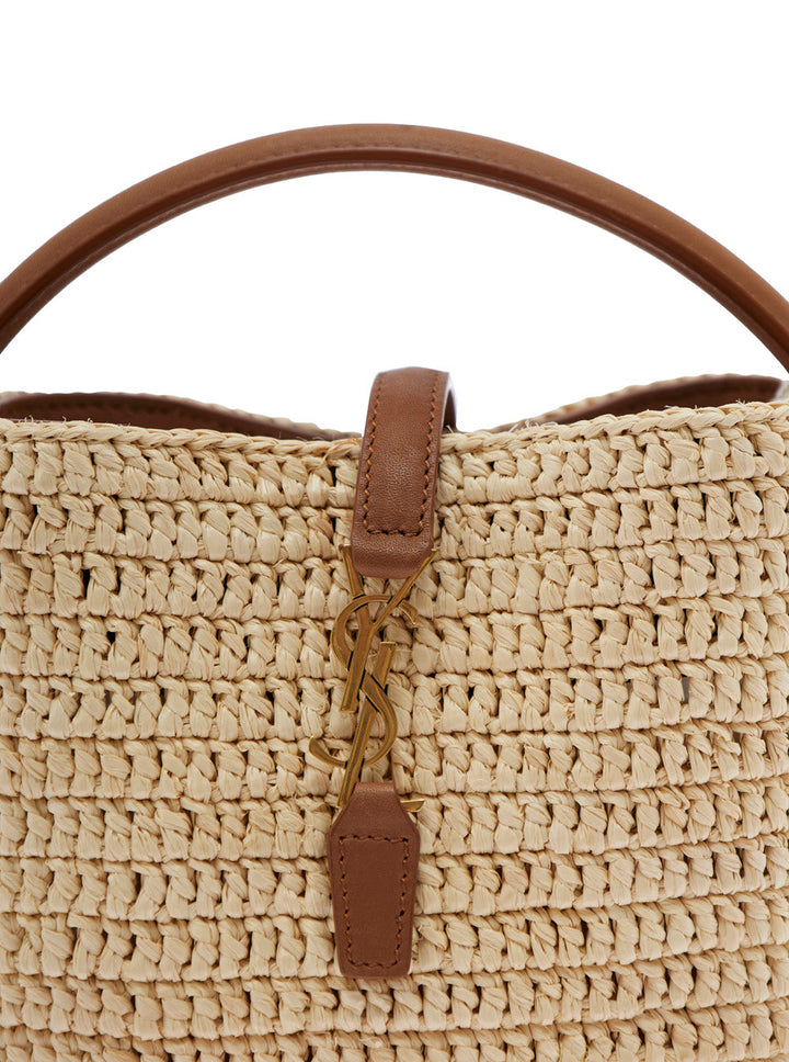 Saint Laurent Women 'Le 37' Beige Mini Handbag With Adjustable And Removable Shoulder Strap And Hook Closure With Cassandre In Raffia Woman