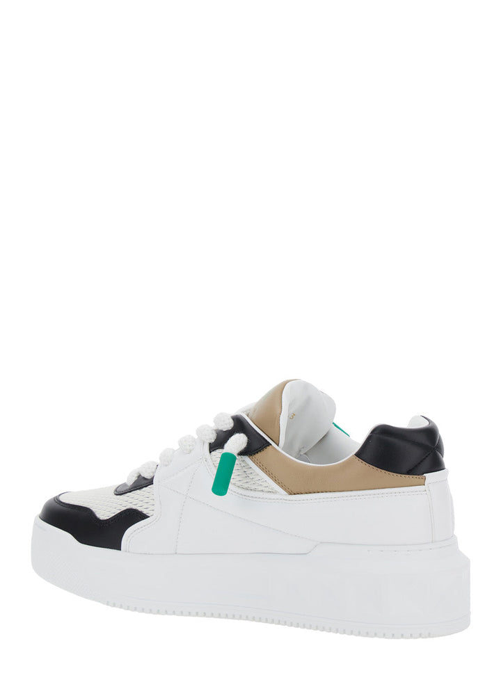 Valentino Garavani Men 'One Stud' White Low Top Sneakers With Rockstud Detail And Color-Block Panels In Leather Man