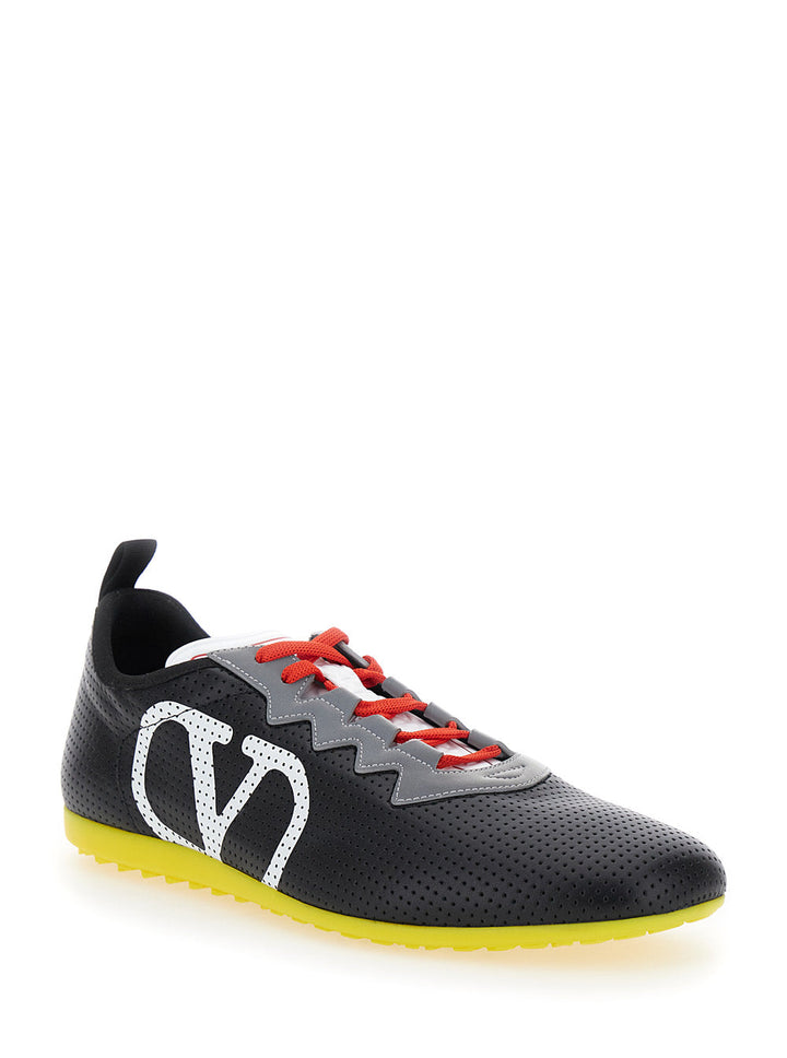 Valentino Garavani Men Black Sneakers With Asymmetric Toe And Vlogo Detail On The Side In Tech Fabric Man