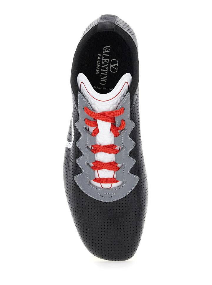 Valentino Garavani Men Black Sneakers With Asymmetric Toe And Vlogo Detail On The Side In Tech Fabric Man