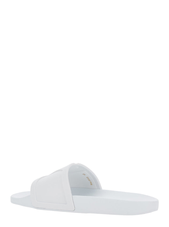 Valentino Garavani Men Whitesandals With Open Toe And Embossed Logo In Rubber Man