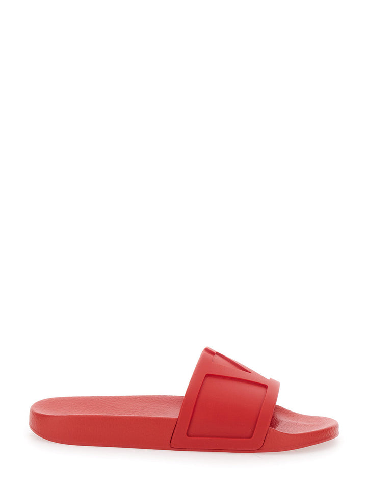Valentino Garavani Men Red Sandals With Open Toe And Embossed Logo In Rubber Man
