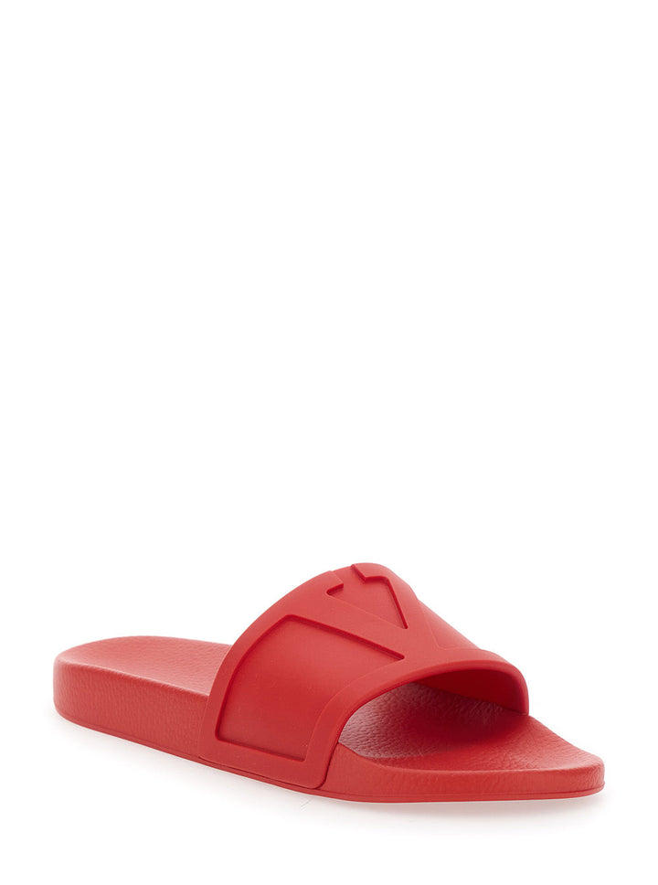 Valentino Garavani Men Red Sandals With Open Toe And Embossed Logo In Rubber Man