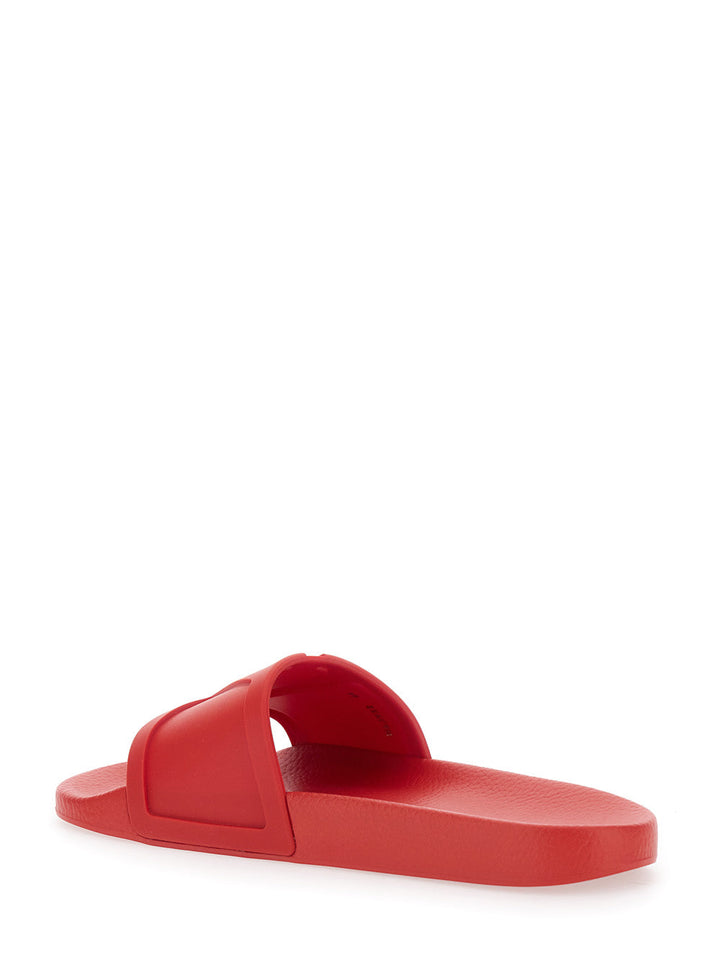 Valentino Garavani Men Red Sandals With Open Toe And Embossed Logo In Rubber Man