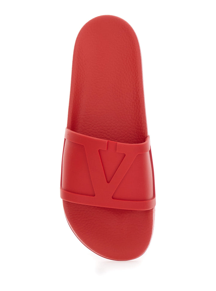 Valentino Garavani Men Red Sandals With Open Toe And Embossed Logo In Rubber Man